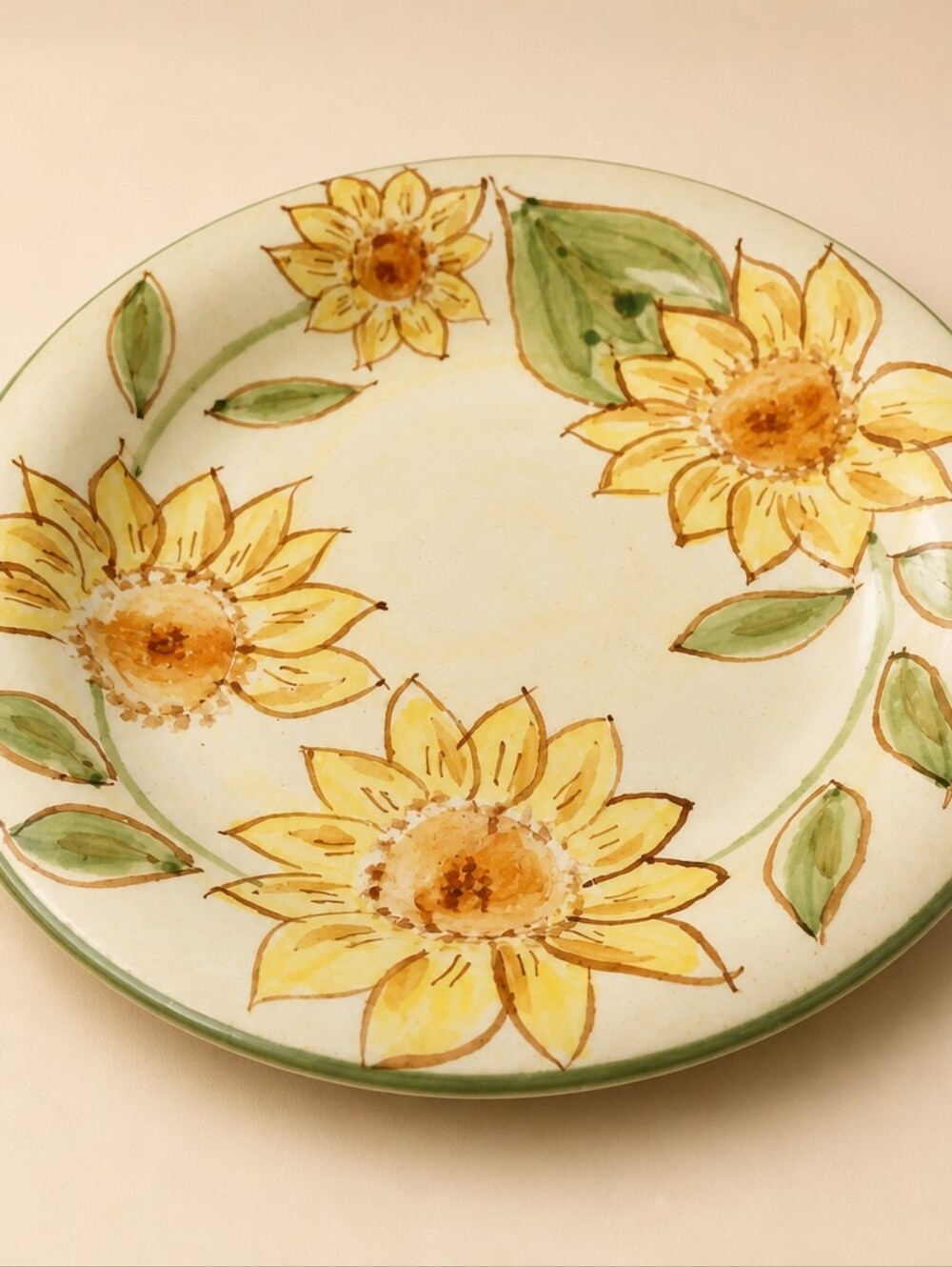 Gibson Hand-Painted Sunflower Ceramic Salad Plate - Yellow & Green